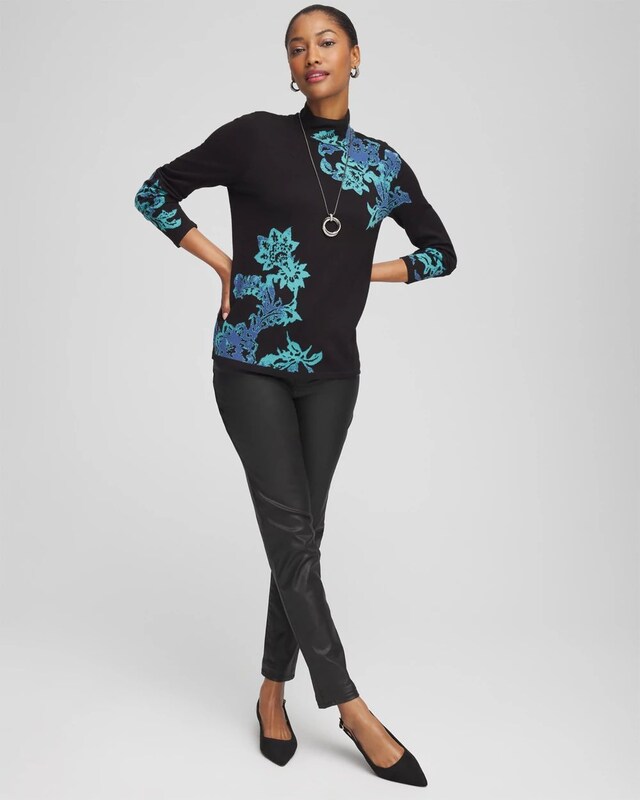 Blue Floral Mockneck Sweater - image 2